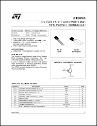 STBV45 datasheet: HIGH VOLTAGE FAST-SWITCHING NPN POWER TRANSISTOR STBV45