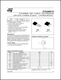 STD20NF10 datasheet: N-CHANNEL 100V - 0.038 OHM - 30A IPAK/DPAK LOW GATE CHARGE STRIPFET II POWER MOSFET STD20NF10