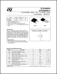 STD2NB50 datasheet: N-CHANNEL 500V 5 OHM 1A DPAK/IPAK POWERMESH POWER MOSFET STD2NB50