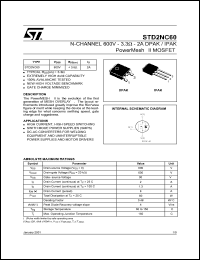 STD2NC60-1 datasheet: N-CHANNEL 600V 3.3 OHM 2A DPAK/IPAK POWERMESH II MOSFET STD2NC60-1