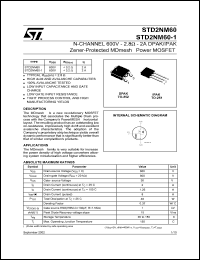 STD2NM60-1 datasheet: N-CHANNEL 600V - 2.8 OHM - 2A DPAK/IPAK ZENER-PROTECTED MDMESH POWER MOSFET STD2NM60-1
