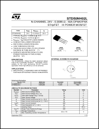 STD50NH02L datasheet: N-CHANNEL 24V - 0.0085 OHM - 50A DPAK STRIPFET III POWER MOSFET STD50NH02L