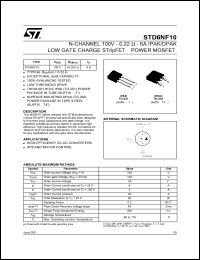 STD6NF10 datasheet: N-CHANNEL 100V - 0.22 OHM - 6A IPAK/DPAK LOW GATE CHARGE STRIPFET POWER MOSFET STD6NF10