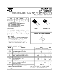 STH10NC60FI datasheet: N-CHANNEL 600V - 0.6 OHM - 10A - TO-247/ISOWATT218 POWERMESH MOSFET STH10NC60FI