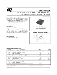 STL28NF3LL datasheet: N-CHANNEL 30V 0.0055 OHM 28A POWERFLAT LOW GATE CHARGE STRIPFET II MOSFET STL28NF3LL