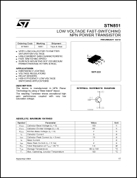 STN851 datasheet: LOW VOLTAGE FAST-SWITCHING NPN POWER TRANSISTOR STN851