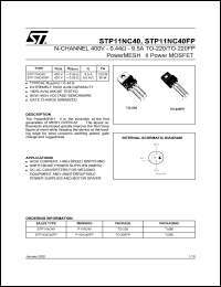 STP11NC40 datasheet: N-CHANNEL 400V 0.44 OHM 9.5A TO-220 / TO-220FP POWERMESH II POWER MOSFET STP11NC40