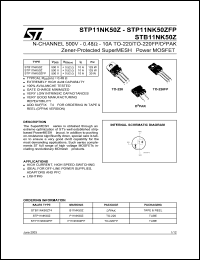 STP11NK50Z datasheet: N-CHANNEL 500V - 0.48 OHM - 10A TO-220/TO-220FP ZENER-PROTECTED SUPERMESH POWER MOSFET STP11NK50Z