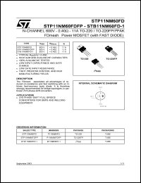 STP11NM60FD datasheet: N-CHANNEL 600V 0.40 OHM 11A TO-220/TO-220FP FDMESH POWER MOSFET STP11NM60FD