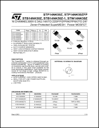 STP14NK50Z datasheet: N-CHANNEL 500V 0.34 OHM 14A TO-220/TO-220FP/D2PAK/I2PAK/TO247 ZENER-PROTECTED SUPERMESH POWER MOSFET STP14NK50Z