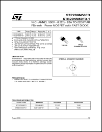 STP20NM50FD datasheet: N-CHANNEL 500V 0.22 OHM 20A TO-220/I2PAK FDMESH POWER MOSFET STP20NM50FD