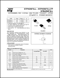STP45NF3LL datasheet: N-CHANNEL 30V 0.014 OHM 45A TO-220/TO-220FP/D2PAK STRIPFET II POWER MOSFET STP45NF3LL