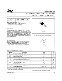 STP6NS25 datasheet: N-CHANNEL 250V 0.9 OHM 6A TO-220 MESH OVERLAY MOSFET STP6NS25
