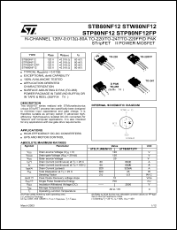 STP80NF12FP datasheet: N-CHANNEL 120V-0.013OHM-80A TO-220/TO-247/TO-220FP/D2PAK STRIPFET II POWER MOSFET STP80NF12FP