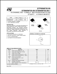 STP80NF55-08 datasheet: N-CHANNEL 55V - 0.0065 OHM - 80A D2PAK/I2PAK/TO-220 STRIPFET II POWER MOSFET STP80NF55-08