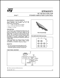 STPAC01F1 datasheet: RF DETECTOR FOR POWER AMPLIFIER CONTROL STPAC01F1