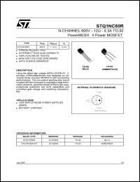 STQ1NC60R datasheet: N-CHANNEL 600V 12 OHM 0.3A TO-92 POWERMESH II MOSFET STQ1NC60R