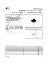 STS17NF3LL datasheet: N-CHANNEL 30V - 0.0045 OHM - 17A SO-8 STRIPFET II MOSFET FOR DC-DC CONVERSION STS17NF3LL