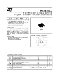 STS25NH3LL datasheet: N-CHANNEL 30V - 0.0027 OHM - 25A SO-8 STRIPFET III MOSFET FOR DC-DC CONVERSION STS25NH3LL