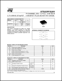 STS2DPFS20V datasheet: P-CHANNEL 20V - 0.14 OHM - 2.5A SO-8 2.7V DRIVE STRIPFET II MOSFET PLUS SCHOTTKY DIODE STS2DPFS20V