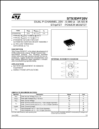 STS3DPF20V datasheet: DUAL P-CHANNEL 20V - 0.090 OHM - 3A SO-8 STRIPFET POWER MOSFET STS3DPF20V
