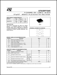 STS3DPFS45 datasheet: P-CHANNEL 45V - 0.080 OHM - 3A SO-8 STRIPFET MOSFET PLUS SCHOTTKY RECTIFIER STS3DPFS45