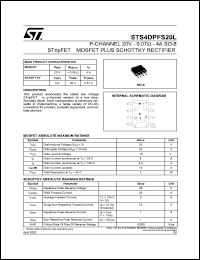 STS4DPFS20L datasheet: P-CHANNEL 20V 0.07 OHM 4A SO-8 STRIPFET MOSFET PLUS SCHOTTKY RECTIFIER STS4DPFS20L