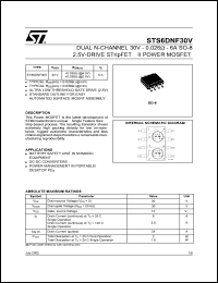 STS6DNF30V datasheet: DUAL N-CHANNEL 30V 0.026 OHM 6A SO-8 2.5V DRIVE STRIPFET II POWER MOSFET STS6DNF30V