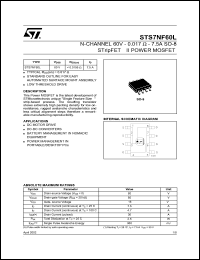 STS7NF60L datasheet: N-CHANNEL 60V - 0.017 OHM - 7.5A SO-8 STRIPFET II POWER MOSFET STS7NF60L