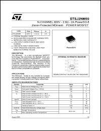 STSJ2NM60 datasheet: N-CHANNEL 600V - 2.8 OHM - 2A POWER SO-8 ZENER-PROTECTED MDMESH POWER MOSFET STSJ2NM60