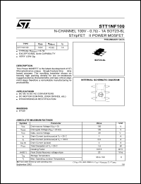 STT1NF100 datasheet: N-CHANNEL 100 V - 0.7 OHM - 1 A SOT23-6L STRIPFET II POWER MOSFET STT1NF100