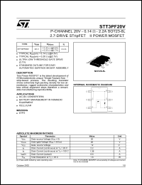 STT3PF20V datasheet: P-CHANNEL 20V - 0.14 OHM - 2.2A SOT23-6L 2.7-DRIVE STRIPFET II POWER MOSFET STT3PF20V