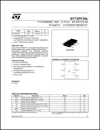 STT3PF30L datasheet: P-CHANNEL 30V - 0.14 OHM - 3A SOT23-6L STRIPFET II POWER MOSFET STT3PF30L