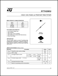 STTH208 datasheet: HIGH VOLTAGE ULTRAFAST RECTIFIER STTH208