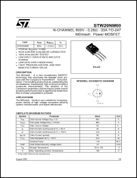 STW20NM60 datasheet: N-CHANNEL 600V - 0.26 OHM - 20A TO-247 MDMESH POWER MOSFET STW20NM60