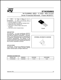 STW26NM60 datasheet: N-CHANNEL 600V - 0.125 OHM - 26A TO-247 ZENER-PROTECTED MDMESH POWER MOSFET STW26NM60