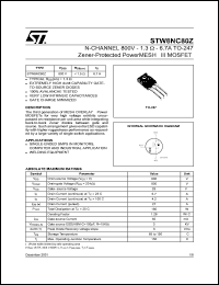 STW8NC80Z datasheet: N-CHANNEL 800V 1.3 OHM 6.7A TO-247 ZENER-PROTECTED POWERMESH III MOSFET STW8NC80Z