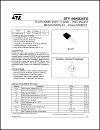 STY100NS20FD datasheet: N-CHANNEL 200V 0.022 OHM 100A ISOTOP MESH OVERLAY MOSFET STY100NS20FD