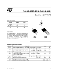 T405Q-600B-TR datasheet: SENSITIVE 4Q 4A TRIAC T405Q-600B-TR