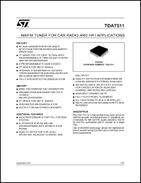 TDA7511 datasheet: AM/FM TUNER FOR CAR RADIO HIFI APPLICATIONS TDA7511