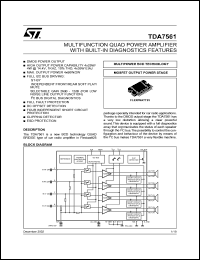 TDA7561 datasheet: MULTIFUNCTION QUAD POWER AMPLIFIER WITH BUILT-IN DIAGNOSTICS FEATURES TDA7561