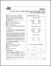 TS4871 datasheet: OUTPUT RAIL TO RAIL 1W AUDIO POWER AMPLIFIER WITH STANDBY MODE TS4871