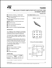 TS4990 datasheet: 1W AUDIO POWER AMPLIFIER WITH ACTIVE LOW STANDBY MODE TS4990