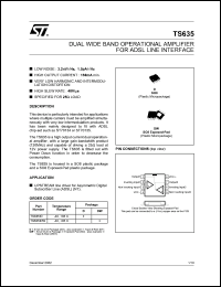 TS635ID datasheet: DUAL WIDE BAND OPERATIONAL AMPLIFIER FOR ADSL LINE INTERFACE TS635ID