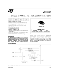 VN920SP datasheet: SINGLE CHANNEL HIGH SIDE SOLID STATE RELAY VN920SP