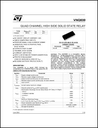 VNQ600 datasheet: QUAD CHANNEL HIGH SIDE SOLID STATE RELAY VNQ600