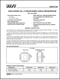 WS57C45 datasheet: WS57C45 HIGH-SPEED 2K X 8 REGISTERED CMOS PROM/RPROM WS57C45