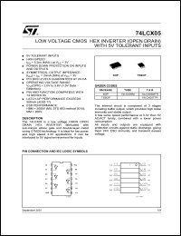 74LCX05MTR datasheet: LOW VOLTAGE HEX INVERTER (OPEN DRAIN) WITH 5V TOLERANT INPUTS 74LCX05MTR