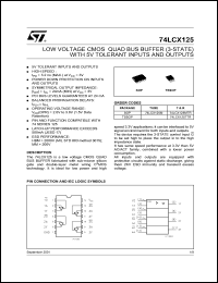 74LCX125TTR datasheet: CMOS QUAD BUS BUFFERS WITH 5V TOLERANT INPUT AND OUTPUT 74LCX125TTR