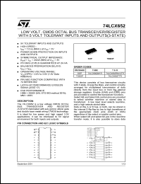 74LCX652M datasheet: CMOS OCTAL BUS TRANSCEIVER/REGISTER WITH 5V TOLERANT INPUT AND OUTPUT 74LCX652M